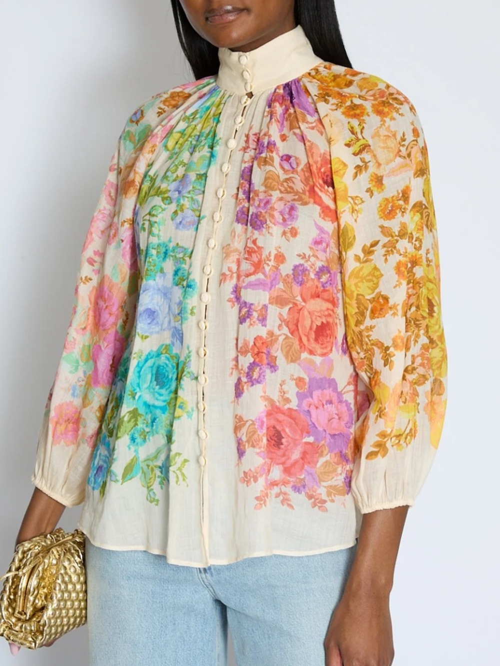 ZIMMERMANN Multicolor Floral Raie Billow Blouse Ramie size 4